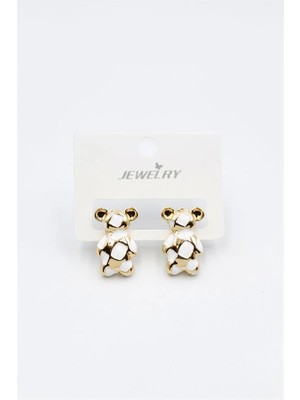 Venüs Shopping Mineli Ayıcık Küpe - Beyaz