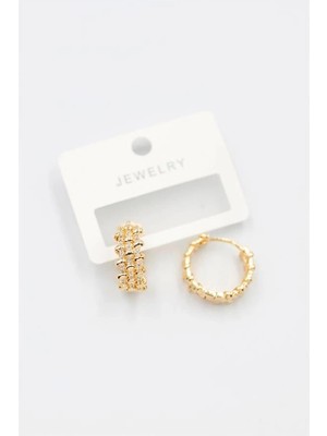 Venüs Shopping Taşlı Halka Küpe - Altın