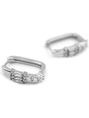 Venüs Shopping Dikdörtgen Taşlı Küpe - Gümüş