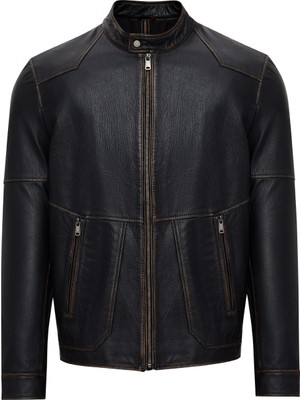 Derimod James Erkek Siyah Hakim Yaka Deri Mont 25WGE6588VD