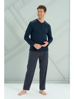 Remsa Erkek Interlok Penye Uzun Kol Pijama Takımı 2237 LACIVERT02
