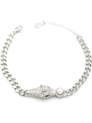 Venüs Shopping Zirkon Taşlı Leopar Bileklik - Gümüş