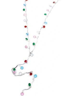 Venüs Shopping Renkli Taşlı Y Kolye - Gümüş