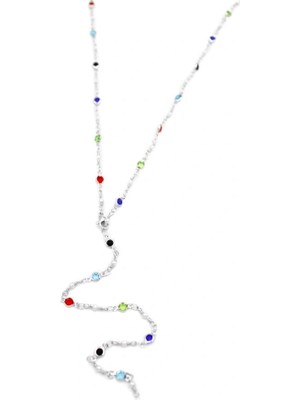 Venüs Shopping Renkli Taşlı Y Kolye - Gümüş