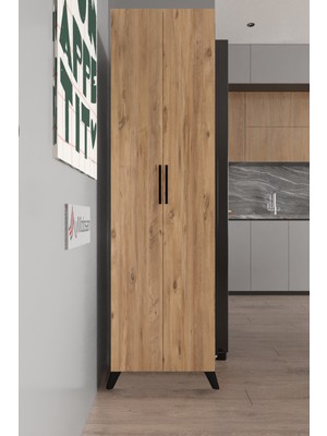 Aymobsan Aras 2 Kapaklı 8 Raflı Boy Dolabı Çok Amaçlı Dolap Kiler Dolabı Mutfak Dolabı Atlantik Çam