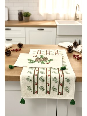 Gravi Püsküllü 2'li Havlu Seti Yeşil Pamuklu 30X50 cm Mutfak İçin Şık Tasarım