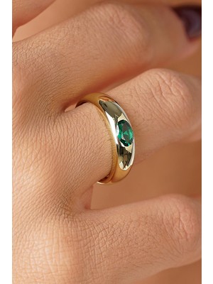 Fiyonk Kuyumculuk 14 Ayar Altın Zümrüt Taşlı Yüzük
