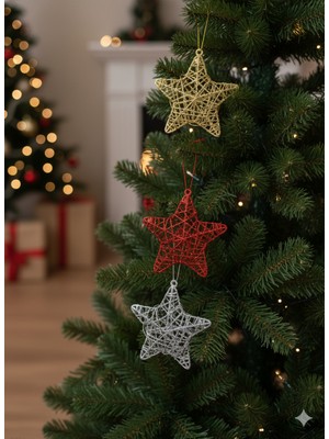 Dodomar 6 Adet Yılbaşı Ağacı Tel Yıldız Süs (12 Cm) - 3 Boyutlu Karışık Renkli (Mix) Lüks Dekorasyon Seti
