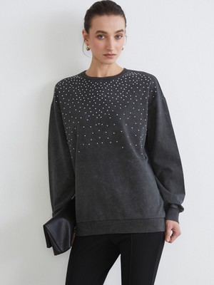 Lc Waikiki Yeni Sezon Bisiklet Yaka Taşlı Kadın Sweatshirt