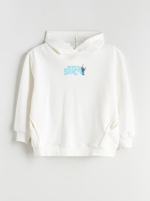Lc Waikiki Yeni Sezon Kapüşonlu Stitch Baskılı Kız Çocuk Sweatshirt