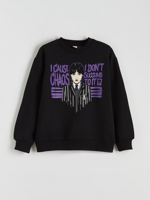 Lc Waikiki Yeni Sezon Wednesday Baskılı Kız Çocuk Kalın Sweatshirt