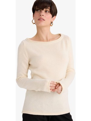 DeFacto Regular Fit Kayık Yaka Yumuşak Dokulu Şal Detaylı Triko Kazak G3314AX25AU