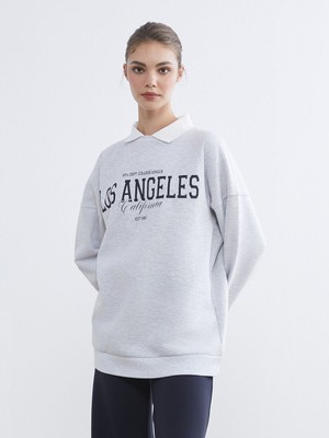 Lc Waikiki Yeni Sezon Los Angeles Baskılı Kadın Kalın Sweatshirt Tunik