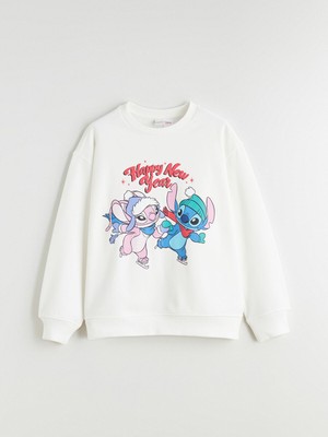 Lc Waikiki Yeni Sezon Stitch ve Angel Baskılı Kız Çocuk Kalın Sweatshirt