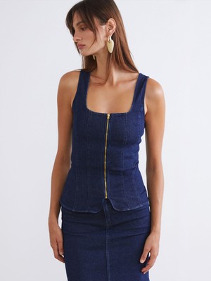 Lc Waikiki Yeni Sezon Kare Yaka Kadın Jean Yelek