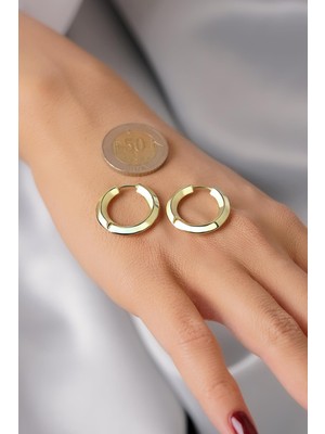 Fiyonk Kuyumculuk 14 Ayar Altın Simetrik Kesim Halka Küpe