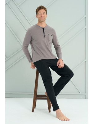Remsa Erkek Interlok Penye Uzun Kol Pijama Takımı 2205 GRI01