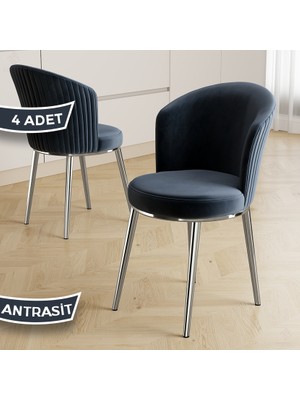 Canisa Risa Serisi 4 Adet Antrasit Mutfak Sandalyesi Krom Kaplama Metal Ayak 1. Sınıf Babyface Kumaş