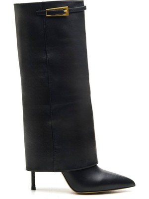 Sofia Baldi Anzar Siyah Hakiki Deri Kadın Topuklu Çizme