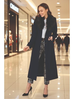 1Tarz Kışlık Yakası Kürklü Kaşe Kaşmir Kaban