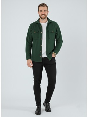 YXC Trend Maker Erkek Slim Fit Düğmeli Yaka Çift Cepli Düz Siyah Polar Erkek Gömlek