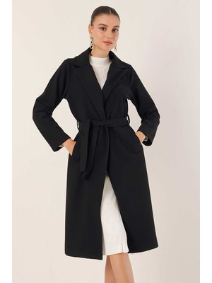 Bigdart 9118 Kruvaze Yaka Kaşe Kaban - Siyah