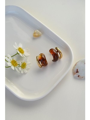 Sacce Scarves & Accessories Kehribar Kahverengi Minimal Vintage Küpe – Gold Çelik