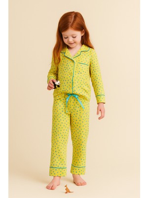 Kız Çocuk Çiçekli Pijama Takımı Hardal