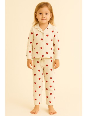Katia & Bony Kız Çocuk Kalpli Pijama Takımı Ekru