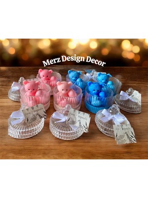 Merz Design Decor Mika Kutuda Ayıcık Düğün Nişan Söz Nikah Bebek Doğum Babyshower Hediyelik Soya Wax Mum (10 Adet)