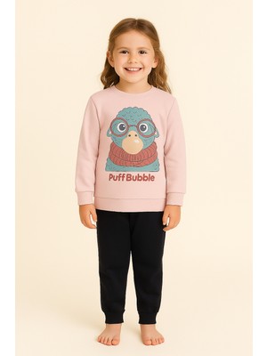 Kız Çocuk Bubble Desenli Eşofman Takımı Pembe