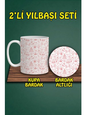 Yılbaşı Temalı Kupa ve Bardak Altlığı Seti