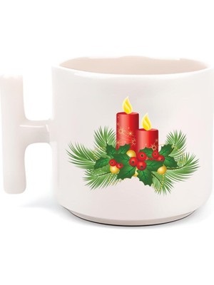 Yılbaşı Yeni Yıl Konseptli Candle Merry Christmas T Kulp Motto Kahve, Çay Fincanı