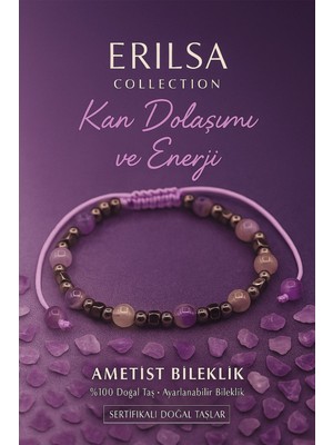 Erilsa Sertifikalı Kan Dolaşımı ve Enerji Bilekliği – Ametist & Terahertz (6 Mm)
