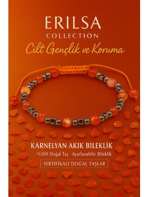 Erilsa Sertifikalı Cilt Gençlik ve Cilt Güzelliği Bilekliği - Karnelyan Akik ve Terahertz Taşı