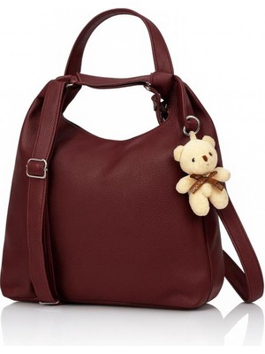 Av A Dos Kadın Suni Deri Ayarlanabilir Omuz Askılı Ayıcıklı Omuz ve Sırt Çantası Olabilen Omuz Çantası