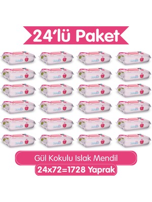 Paddlers Gül Kokulu Islak Mendil 1728 Yaprak (24x72) Koli - Yumuşak Dokulu- %0 Paraben