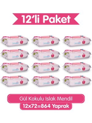 Paddlers Gül Kokulu Islak Mendil 864 Yaprak (12x72)  Koli- Yumuşak Dokulu- %0 Paraben