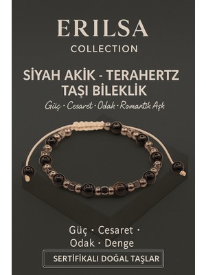 Erilsa Sertifikalı Terahertz Siyah Akik Taşı Bileklik - Güç Cesaret Odak Denge Doğal Taş