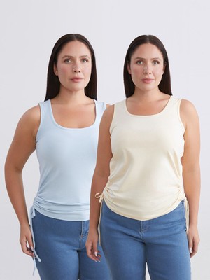 Lc Waikiki Yeni Sezon Büyük Beden Kare Yaka Büzgülü Kadın Atlet 2'li