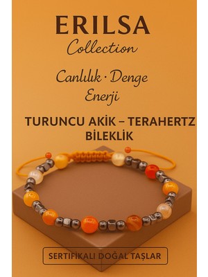 Erilsa Sertifikalı Terahertz Turuncu Akik Taşı Bileklik – Enerji, Canlılık ve Denge Doğal Taş