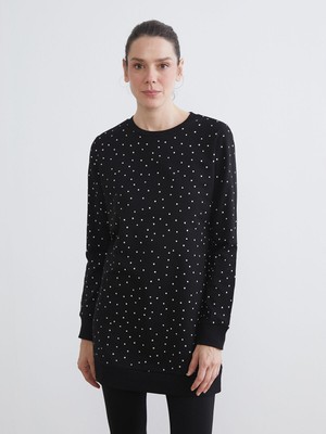 Lc Waikiki Yeni Sezon Bisiklet Yaka Puantiyeli Kadın Sweatshirt Tunik