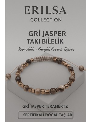Erilsa Sertifikalı Terahertz Gri Jasper Doğal Taş Bileklik - Güven Denge Kararlılık Enerji Taşı