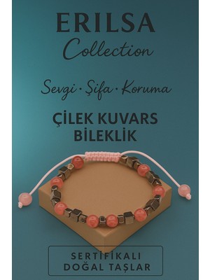 Erilsa Sertifikalı Terahertz - Çilek Kuvars Doğal Taş Bileklik - Sevgi Şifa Koruma Enerji Denge