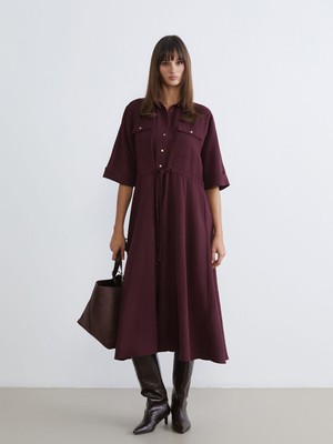 Lc Waikiki Yeni Sezon Büzgülü Krep Gömlek Elbise