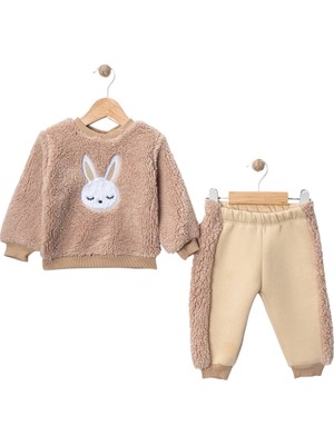 Buqete Tavşan Nakışlı Üç Ip Peluş Kız Takım