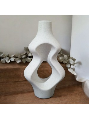 Ceresshop Ekru Benekli Modern Dekoratif Vazo Beyaz