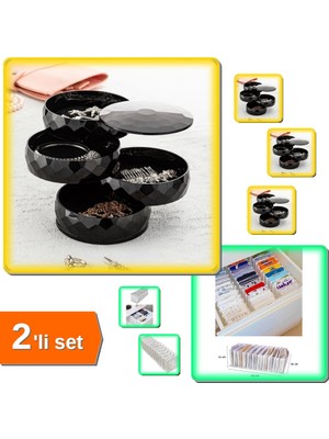 Hereveoyuncak 360 Derece Dönebilen Takı Organizer 4 Katlı + 11 Gözlü Çekmece Düzenleyici - 2li Set G2F4N0
