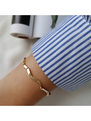 LENTE AKSESUAR Lente Aksesuar Zigzag Çubuk Model 14K Altın Kaplama Bileklik - Günlük Kadın Bileklik
