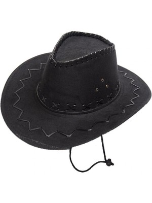 Venüs Shopping Bağcıklı Çocuk Boy Nubuk Süet Kovboy Şapkası Siyah Renk